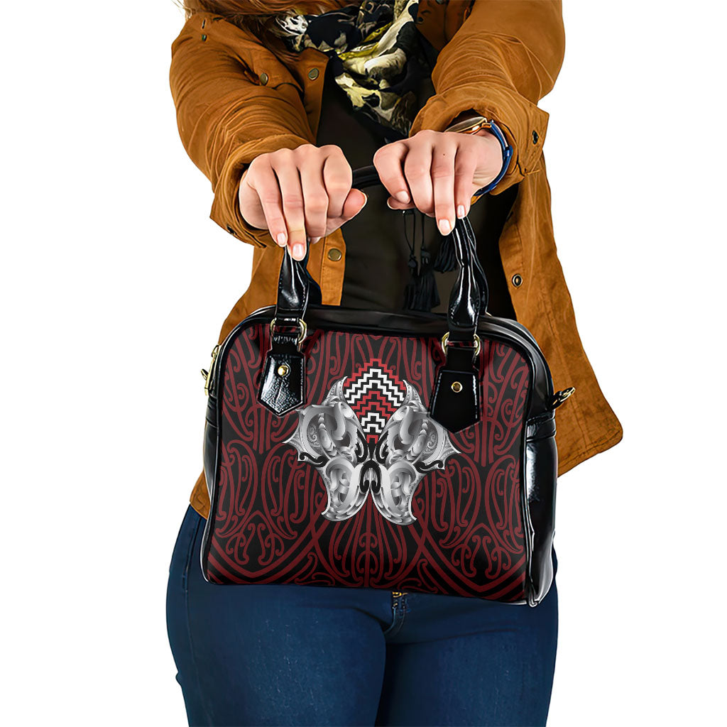 Aotearoa Kowhaiwhai Poutama Red Motif Shoulder Handbag