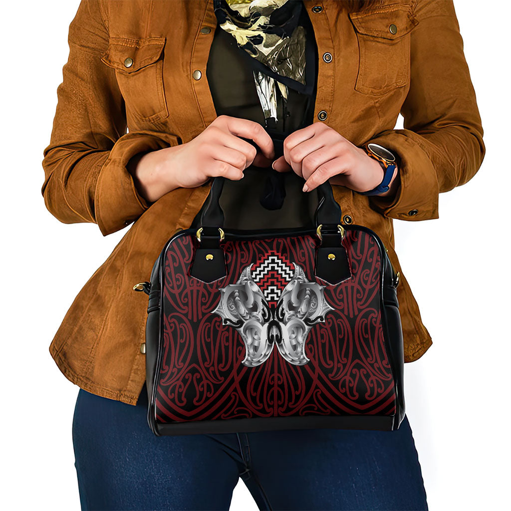 Aotearoa Kowhaiwhai Poutama Red Motif Shoulder Handbag