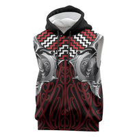 Aotearoa Kowhaiwhai Poutama Red Motif Sleeveless Hoodie LT9 Red - Polynesian Pride