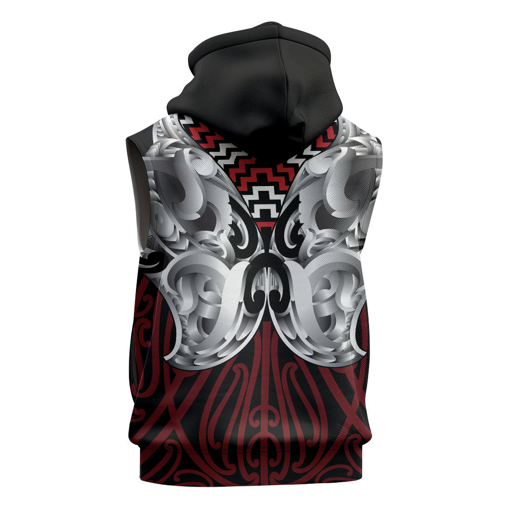 Aotearoa Kowhaiwhai Poutama Red Motif Sleeveless Hoodie LT9 - Polynesian Pride