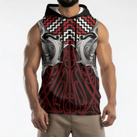 Aotearoa Kowhaiwhai Poutama Red Motif Sleeveless Hoodie LT9 - Polynesian Pride