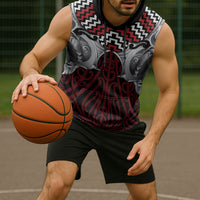 Aotearoa Kowhaiwhai Poutama Red Motif Sleeveless Hoodie LT9 - Polynesian Pride