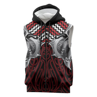 Aotearoa Kowhaiwhai Poutama Red Motif Sleeveless Zip Hoodie LT9 Red - Polynesian Pride