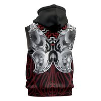 Aotearoa Kowhaiwhai Poutama Red Motif Sleeveless Zip Hoodie LT9 - Polynesian Pride