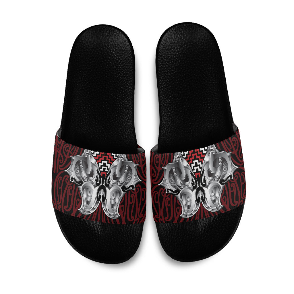 Aotearoa Kowhaiwhai Poutama Red Motif Slide Sandals LT9 Red - Polynesian Pride