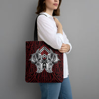 Aotearoa Kowhaiwhai Poutama Red Motif Tote Bag