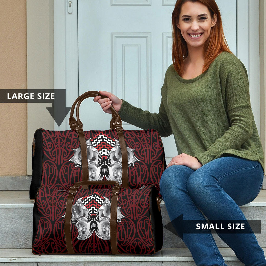 Aotearoa Kowhaiwhai Poutama Red Motif Travel Bag