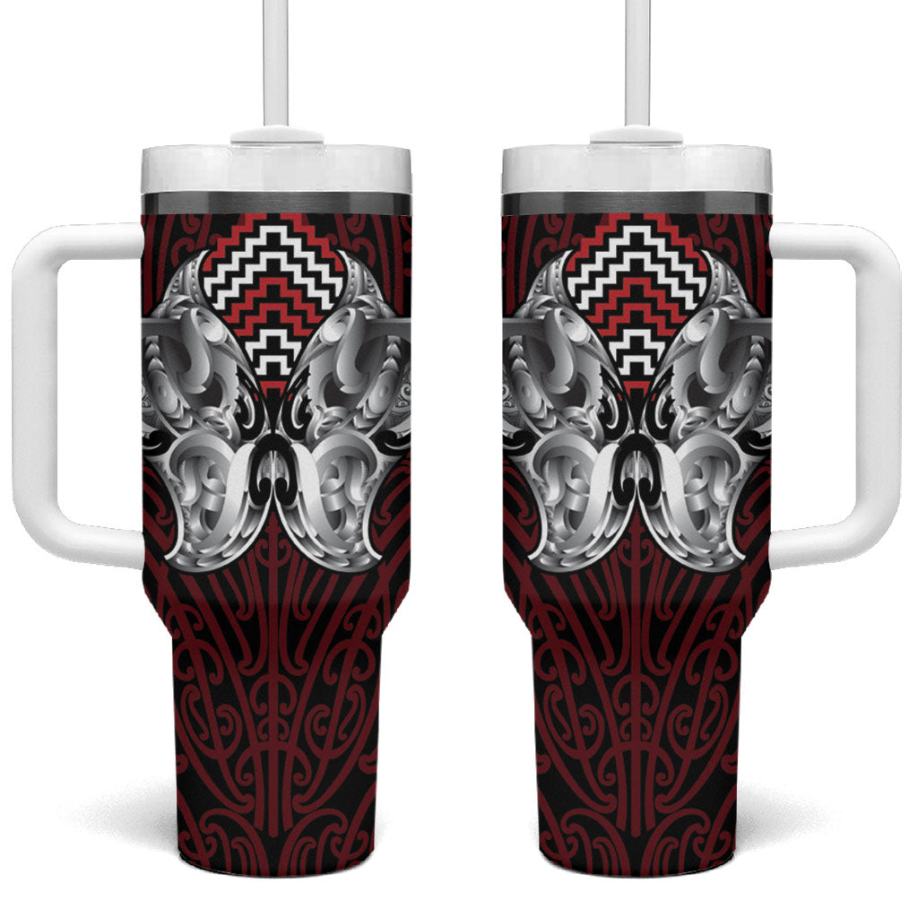 Aotearoa Kowhaiwhai Poutama Red Motif Tumbler With Handle LT9 One Size: 40 oz Red - Polynesian Pride