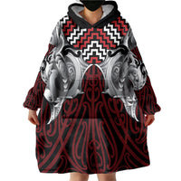 Aotearoa Kowhaiwhai Poutama Red Motif Wearable Blanket Hoodie LT9 - Polynesian Pride