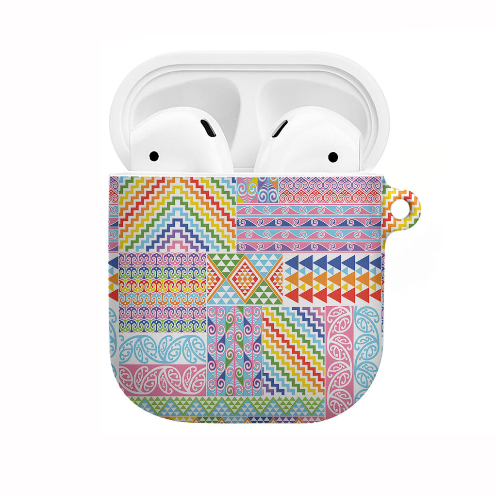 Aotearoa Kowhaiwhai Taniko Patchwork Rainbow Motifs AirPods Case