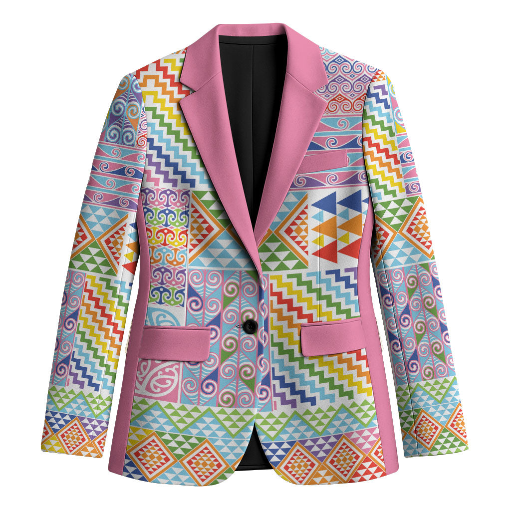Aotearoa Kowhaiwhai Taniko Patchwork Rainbow Motifs Blazer LT9 Unisex Rainbow - Polynesian Pride