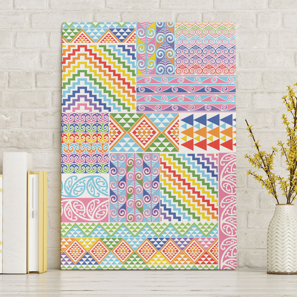 Aotearoa Kowhaiwhai Taniko Patchwork Rainbow Motifs Canvas Wall Art LT9 Without Frame Rainbow - Polynesian Pride