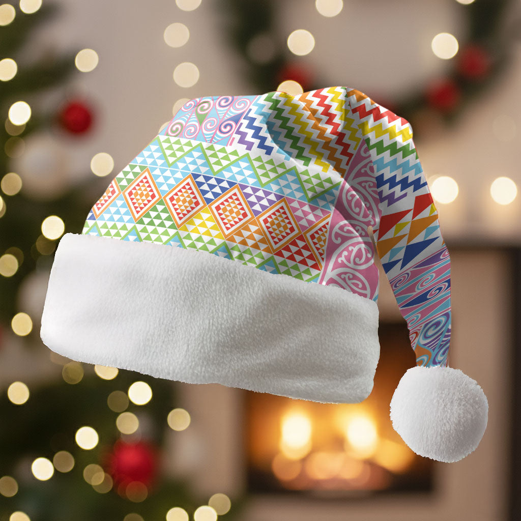 Aotearoa Kowhaiwhai Taniko Patchwork Rainbow Motifs Christmas Santa Hat