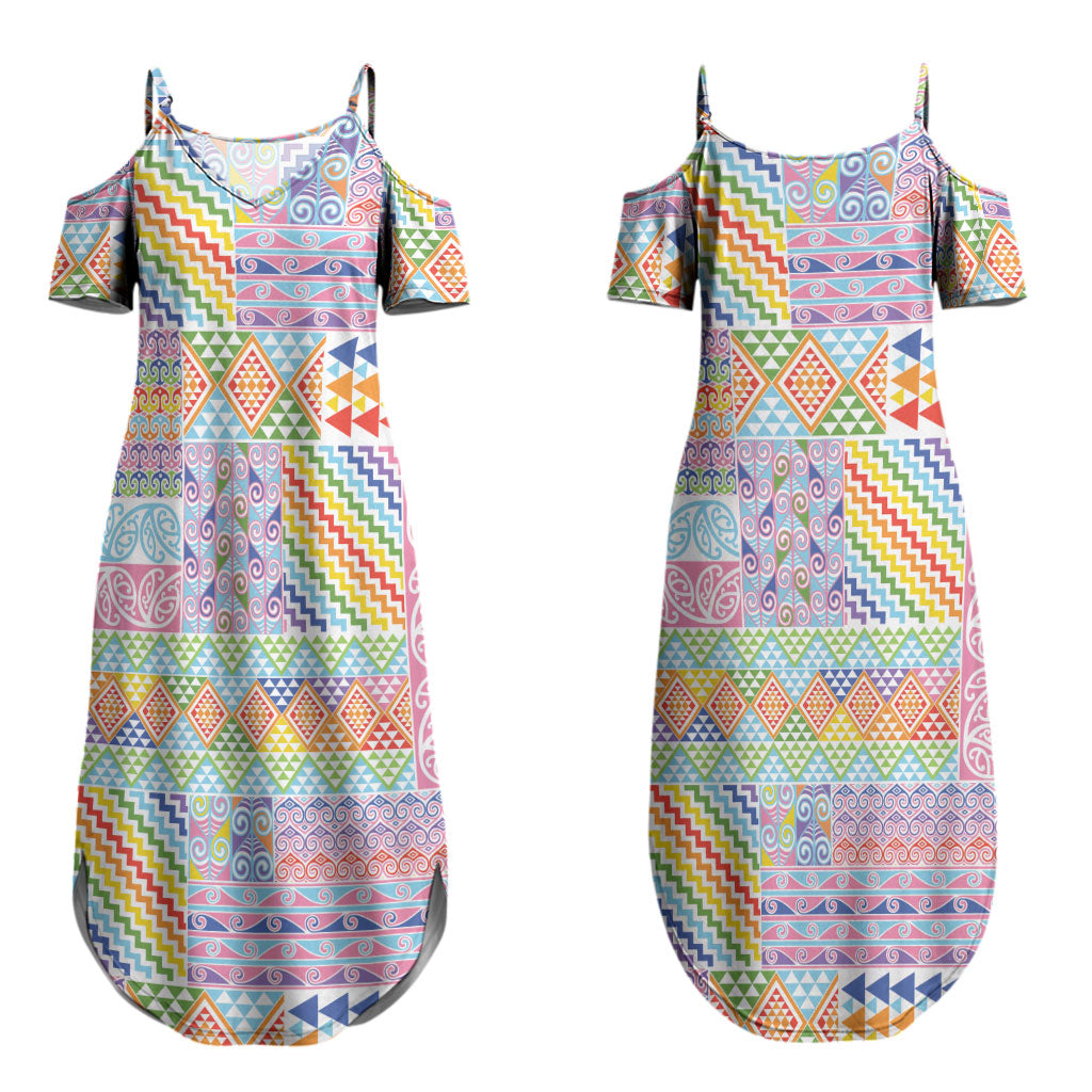 Aotearoa Kowhaiwhai Taniko Patchwork Rainbow Motifs Couples Matching Summer Maxi Dress and Long Sleeve Button Shirt LT9 - Polynesian Pride