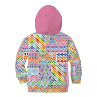 Aotearoa Kowhaiwhai Taniko Patchwork Rainbow Motifs Kid Hoodie