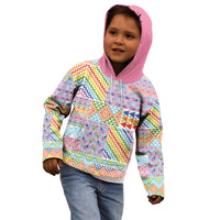 Aotearoa Kowhaiwhai Taniko Patchwork Rainbow Motifs Kid Hoodie