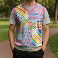 Aotearoa Kowhaiwhai Taniko Patchwork Rainbow Motifs Christmas Knitted V-Neck Vest