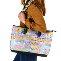 Aotearoa Kowhaiwhai Taniko Patchwork Rainbow Motifs Leather Tote Bag