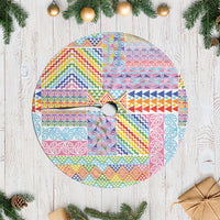 Aotearoa Kowhaiwhai Taniko Patchwork Rainbow Motifs Tree Skirt