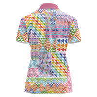 Aotearoa Kowhaiwhai Taniko Patchwork Rainbow Motifs Women Polo Shirt LT9 - Polynesian Pride