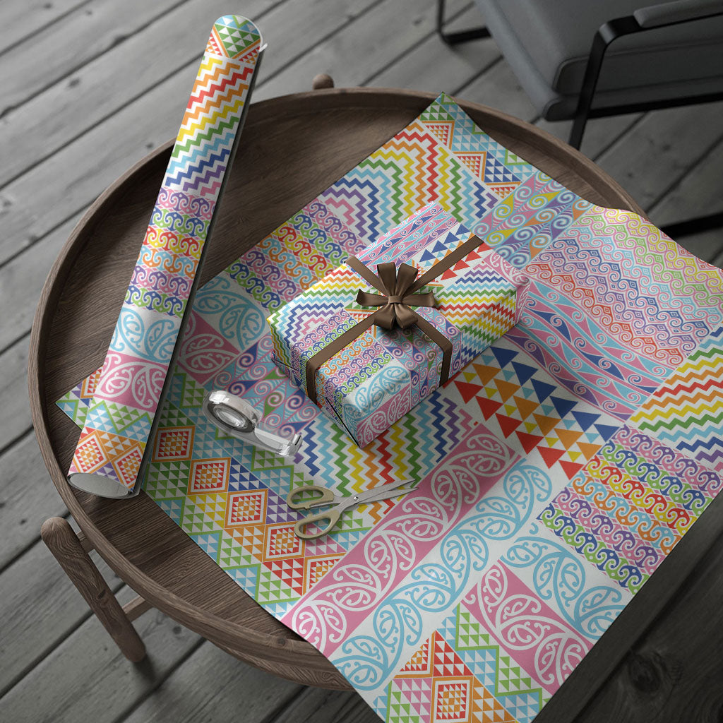 Aotearoa Kowhaiwhai Taniko Patchwork Rainbow Motifs Wrapping Paper