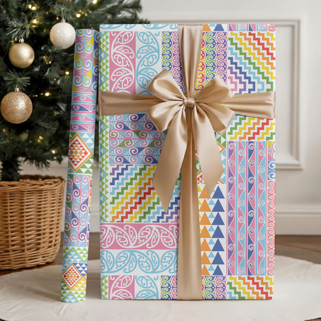 Aotearoa Kowhaiwhai Taniko Patchwork Rainbow Motifs Wrapping Paper