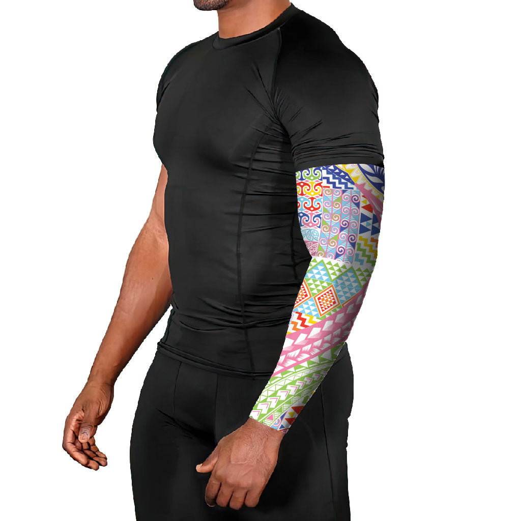 Maori Kowhaiwhai Taniko Patchwork Rainbow Motifs Arm Sleeves