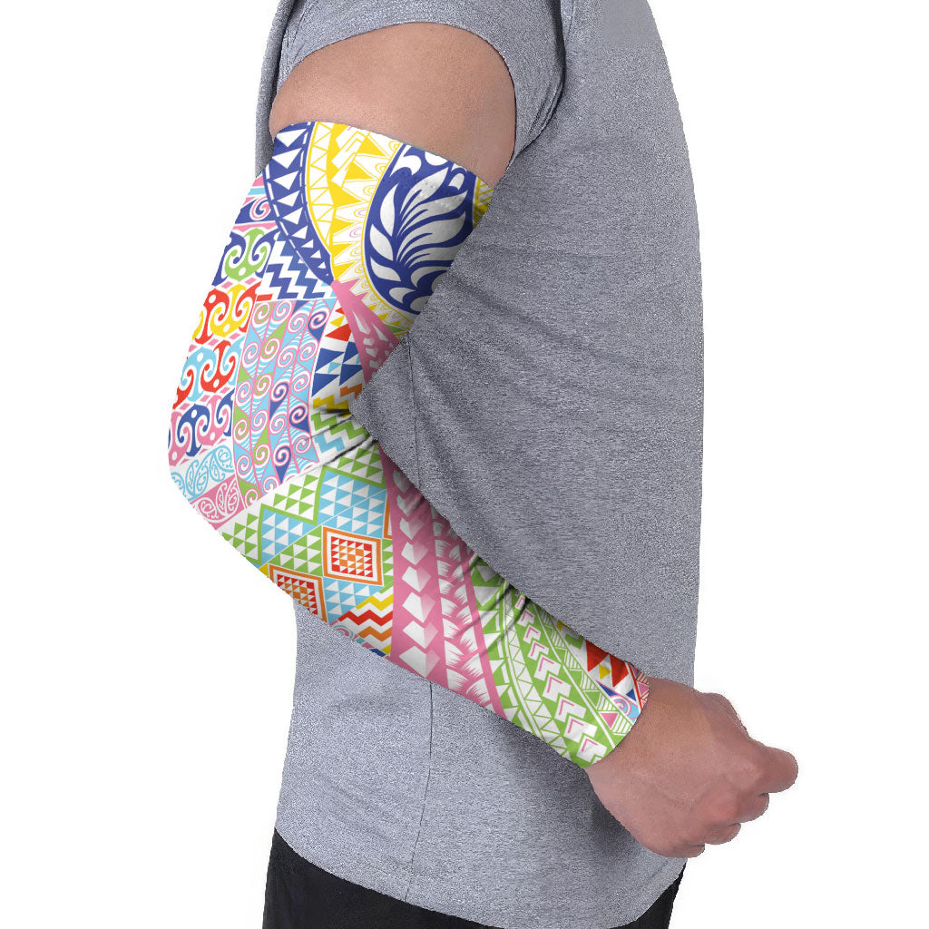 Maori Kowhaiwhai Taniko Patchwork Rainbow Motifs Arm Sleeves
