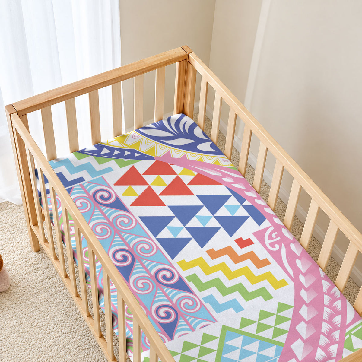 Maori Kowhaiwhai Taniko Patchwork Rainbow Motifs Baby Bed Cover LT9 - Polynesian Pride