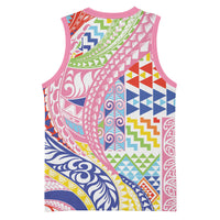 Maori Kowhaiwhai Taniko Patchwork Rainbow Motifs Basketball Jersey