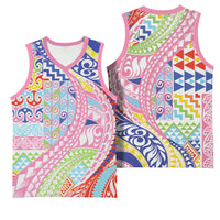Maori Kowhaiwhai Taniko Patchwork Rainbow Motifs Basketball Jersey