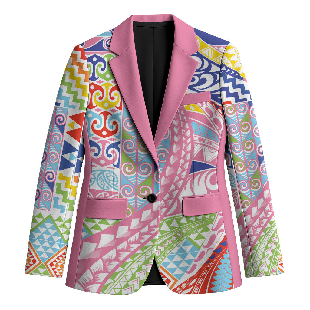 Maori Kowhaiwhai Taniko Patchwork Rainbow Motifs Blazer LT9 Unisex Rainbow - Polynesian Pride