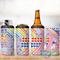 Maori Kowhaiwhai Taniko Patchwork Rainbow Motifs 4 in 1 Can Cooler Tumbler LT9 - Polynesian Pride