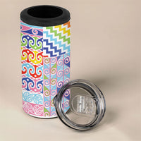 Maori Kowhaiwhai Taniko Patchwork Rainbow Motifs 4 in 1 Can Cooler Tumbler LT9 - Polynesian Pride