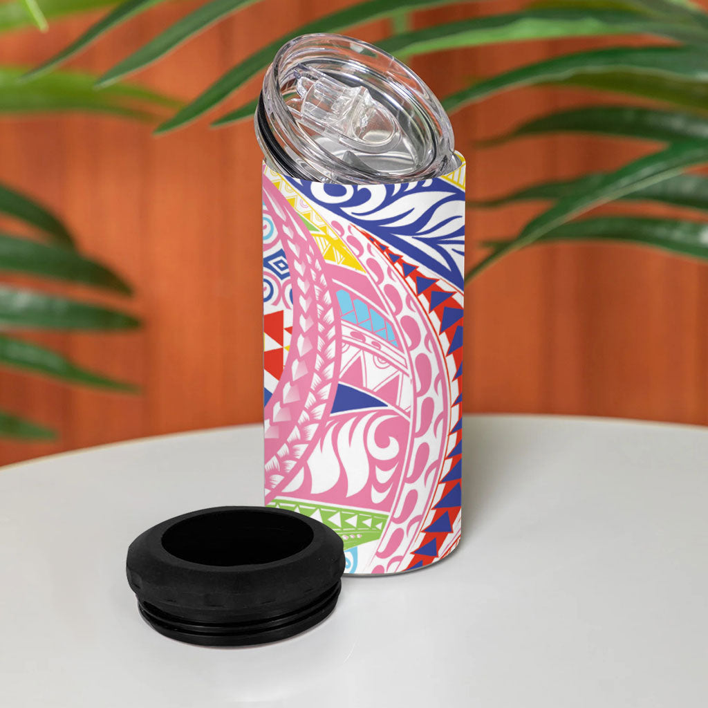 Maori Kowhaiwhai Taniko Patchwork Rainbow Motifs 4 in 1 Can Cooler Tumbler LT9 - Polynesian Pride