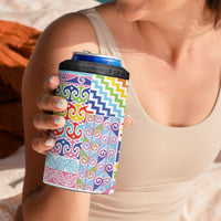 Maori Kowhaiwhai Taniko Patchwork Rainbow Motifs 4 in 1 Can Cooler Tumbler LT9 - Polynesian Pride