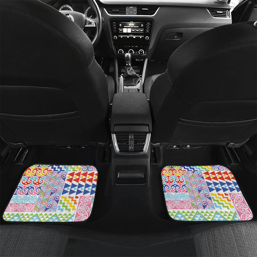 Maori Kowhaiwhai Taniko Patchwork Rainbow Motifs Car Mats