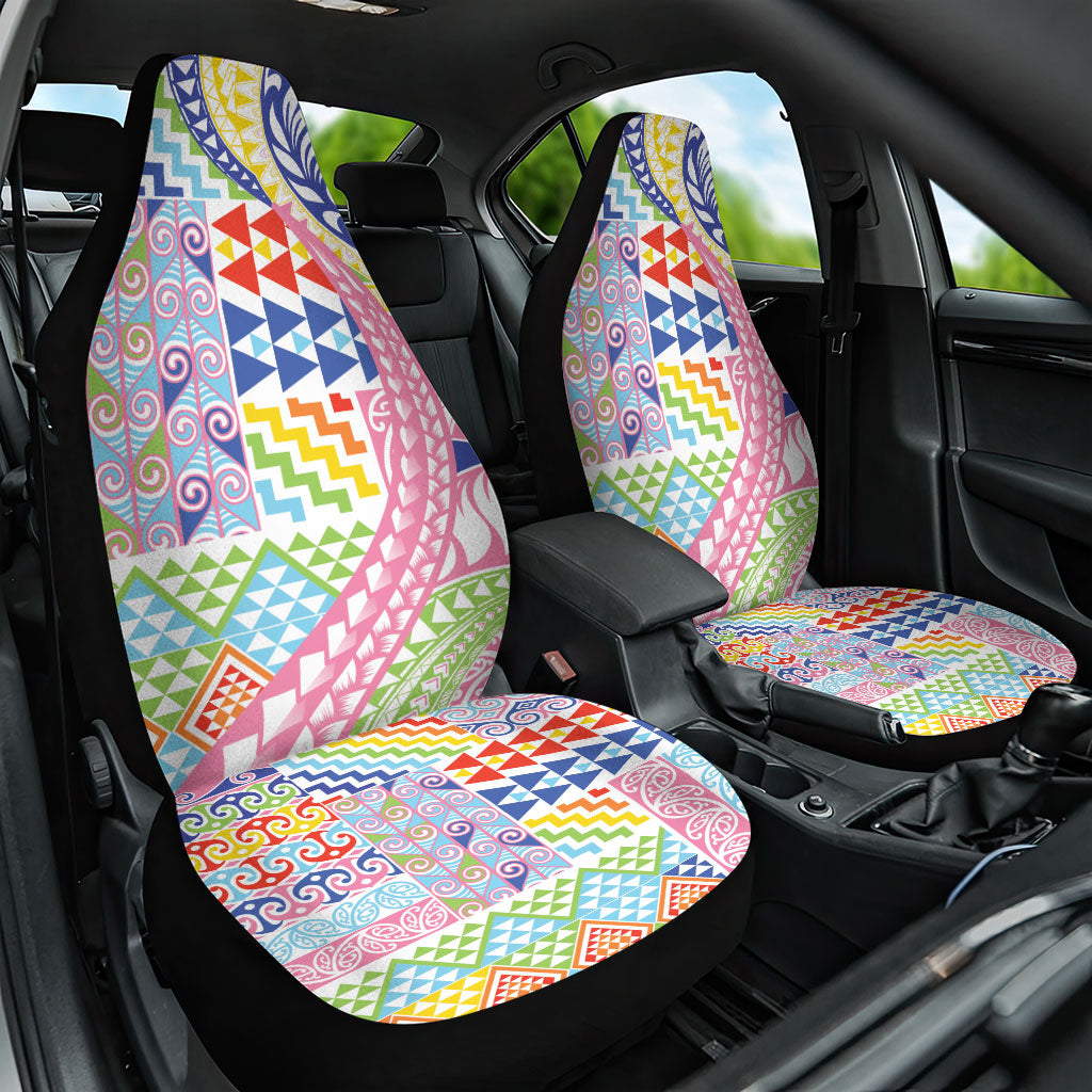 Maori Kowhaiwhai Taniko Patchwork Rainbow Motifs Car Seat Cover LT9 One Size Rainbow - Polynesian Pride
