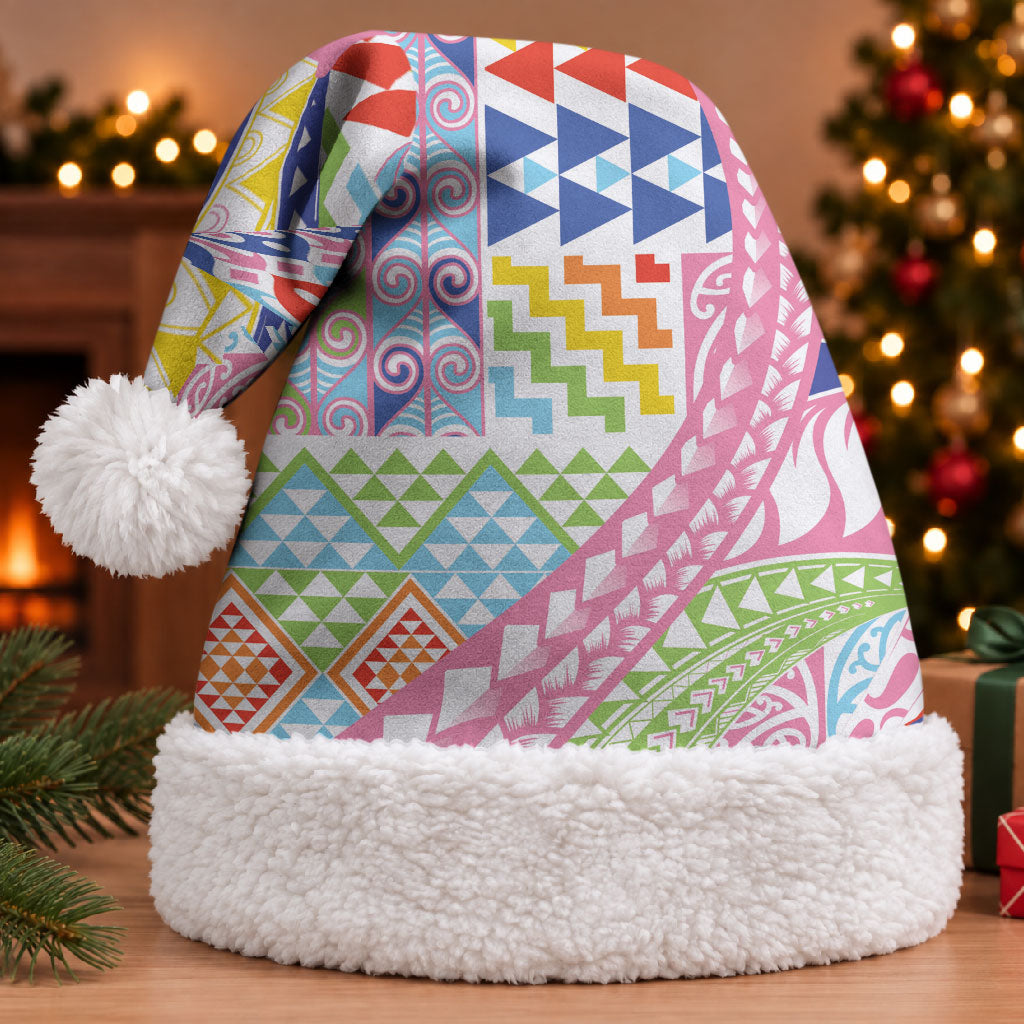 Maori Kowhaiwhai Taniko Patchwork Rainbow Motifs Christmas Santa Hat LT9