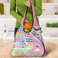 Maori Kowhaiwhai Taniko Patchwork Rainbow Motifs Grocery Bag