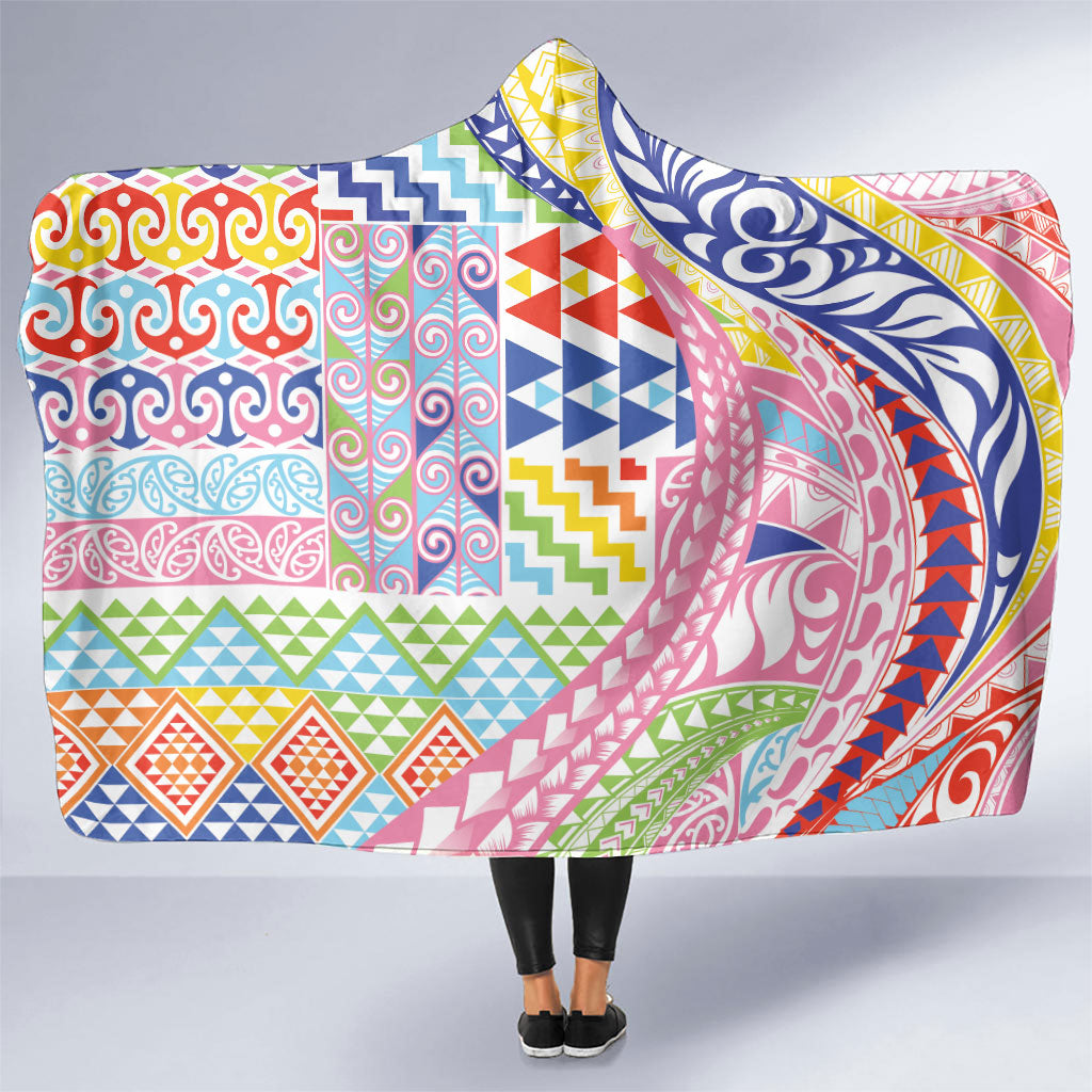 Maori Kowhaiwhai Taniko Patchwork Rainbow Motifs Hooded Blanket LT9 One Size Rainbow - Polynesian Pride