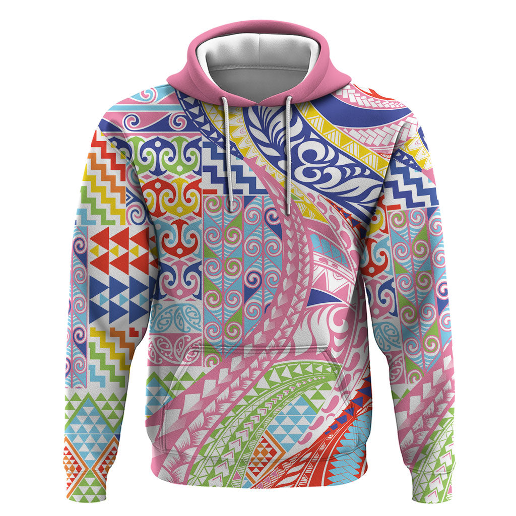 Maori Kowhaiwhai Taniko Patchwork Rainbow Motifs Hoodie