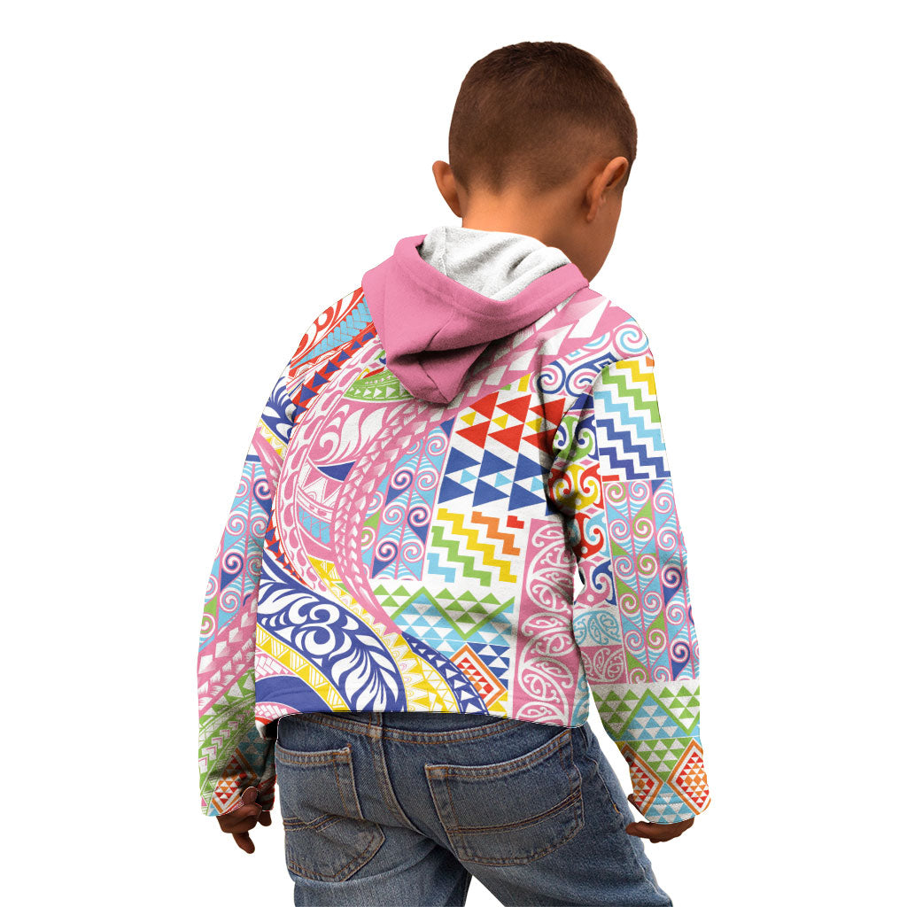 Maori Kowhaiwhai Taniko Patchwork Rainbow Motifs Kid Hoodie