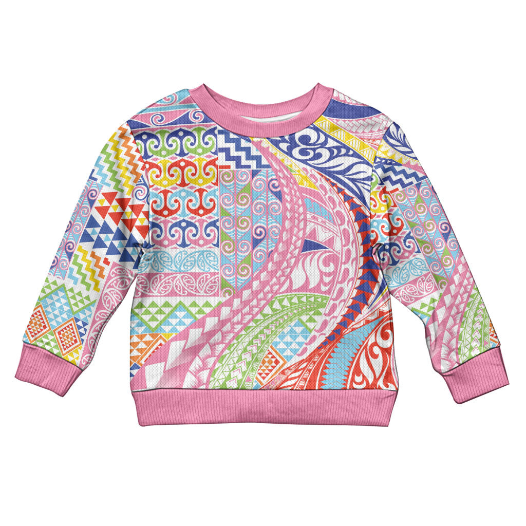 Maori Kowhaiwhai Taniko Patchwork Rainbow Motifs Kid Ugly Christmas Sweater