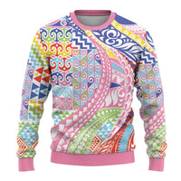 Maori Kowhaiwhai Taniko Patchwork Rainbow Motifs Ugly Christmas Sweater