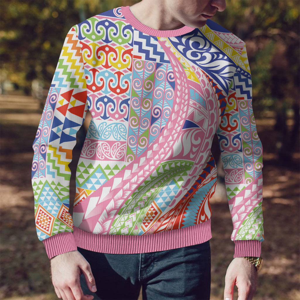 Maori Kowhaiwhai Taniko Patchwork Rainbow Motifs Ugly Christmas Sweater