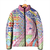 Maori Kowhaiwhai Taniko Patchwork Rainbow Motifs Padded Jacket