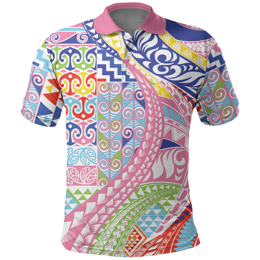 Maori Kowhaiwhai Taniko Patchwork Rainbow Motifs Polo Shirt LT9 Rainbow - Polynesian Pride