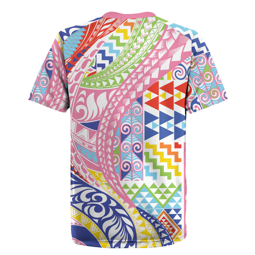 Maori Kowhaiwhai Taniko Patchwork Rainbow Motifs Rugby Jersey