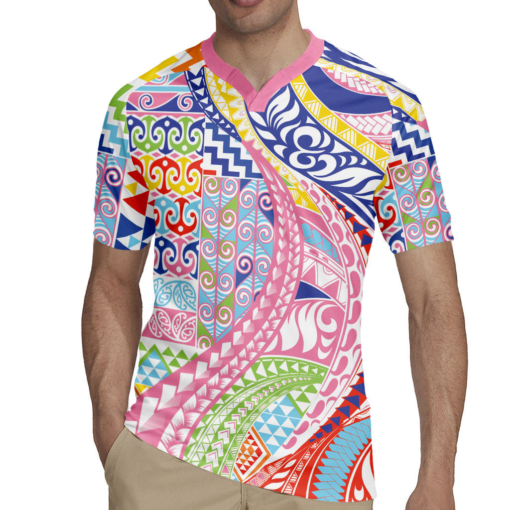 Maori Kowhaiwhai Taniko Patchwork Rainbow Motifs Rugby Jersey